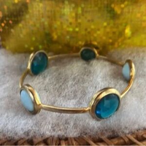 *RARE* Henri Bendel Turquoise Blue Faceted Gemstone Bangle Bracelet Lg Sz